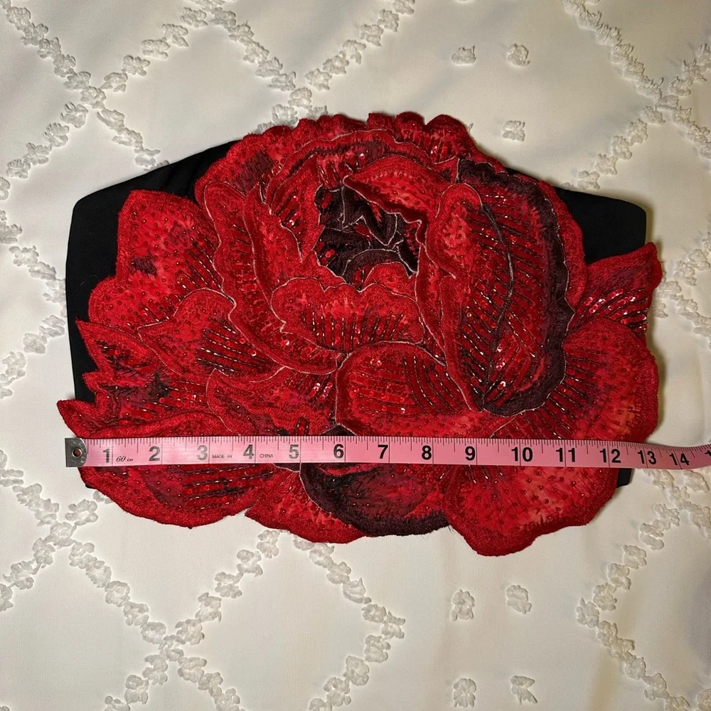 Alice + Olivia Black Top with Red Floral Design - Picture 6 of 7